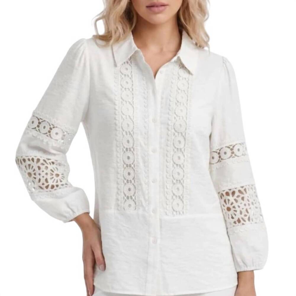 NEW HESTER & ORCHARD crochet lace collared blouse in white - Picture 2 of 2